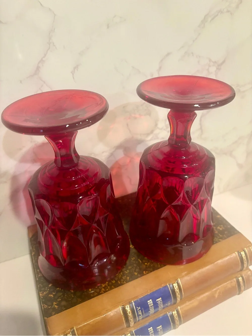 Pair of Vintage Noritake Perspective Red Goblets